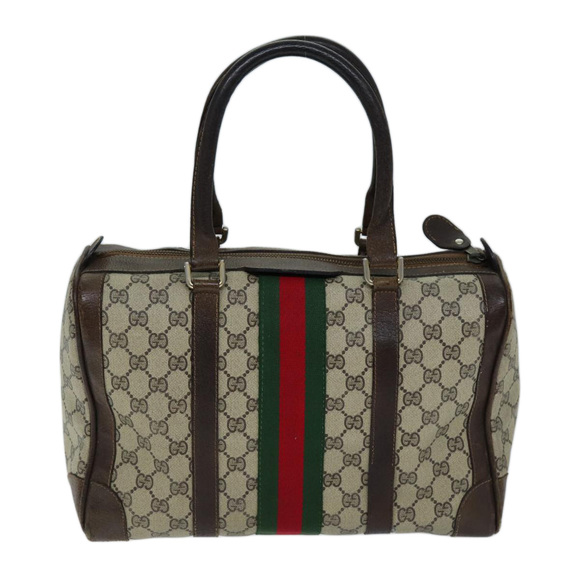 GUCCI GG Canvas Web Sherry Line Hand Bag PVC Beige Green Red Auth 73093 - Picture 2 of 16